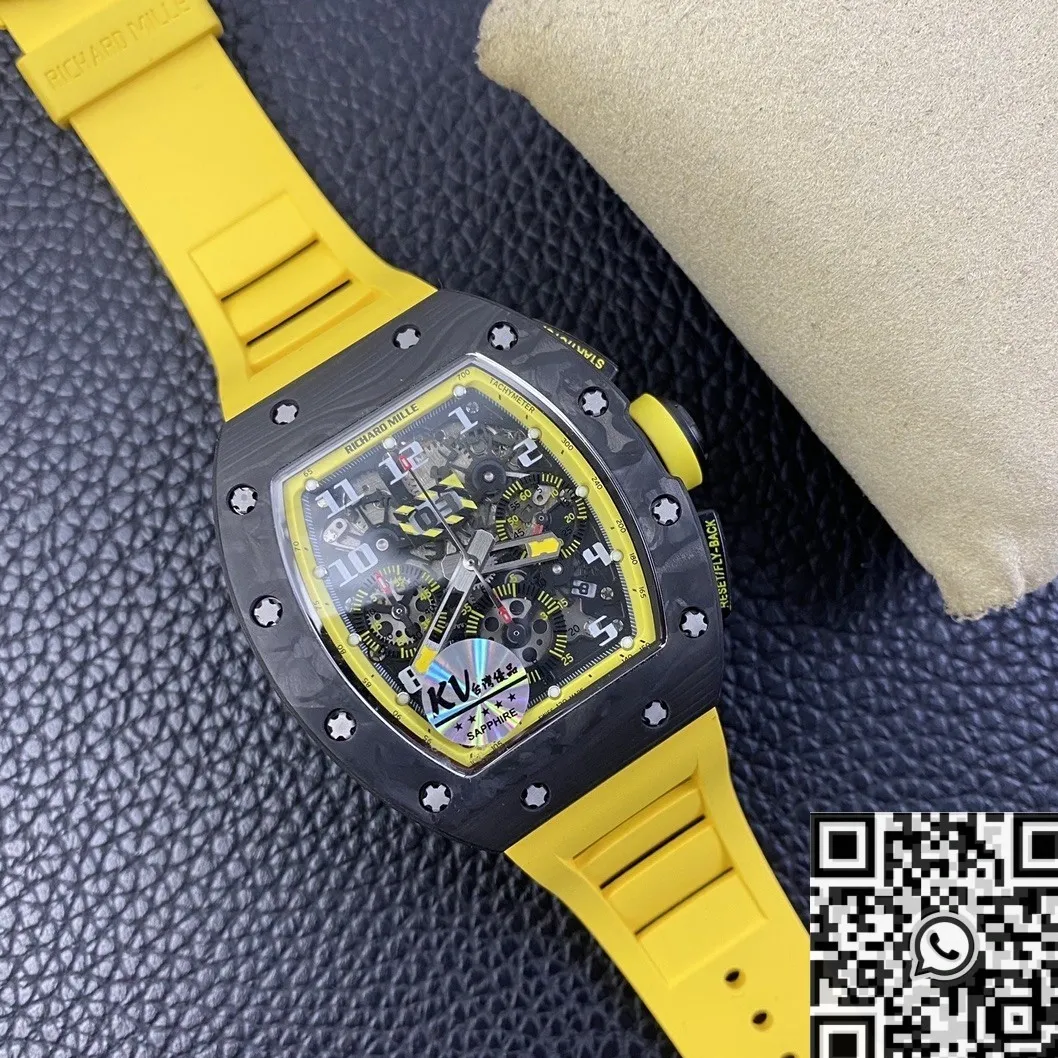 Modern Richard Mille Felipe Massa RM 011 Yellow Rubber Strap Watch KV Factory 2520