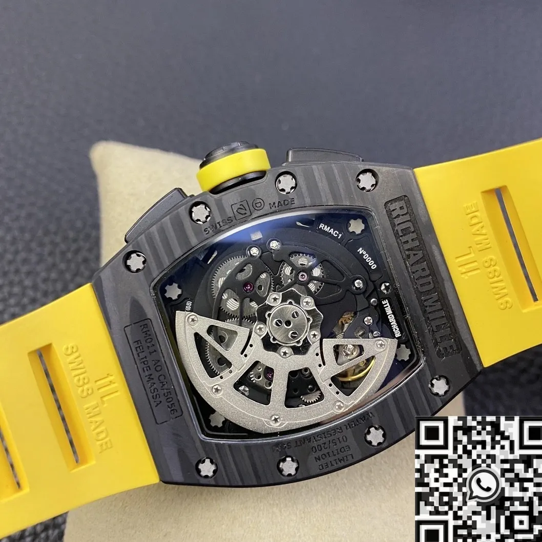 Modern Richard Mille Felipe Massa RM 011 Yellow Rubber Strap Watch KV Factory 2520