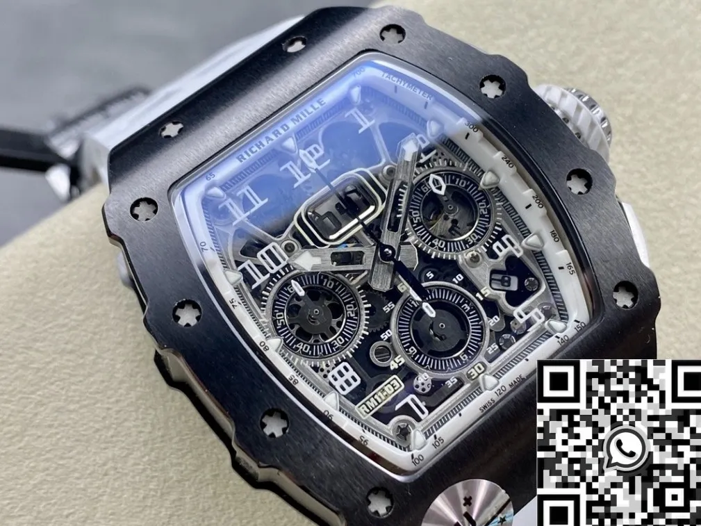 Richard Mille RM011-03 Black Ceramic Bezel White Rubber Strap Watch KU Factory WaterResistant 2536