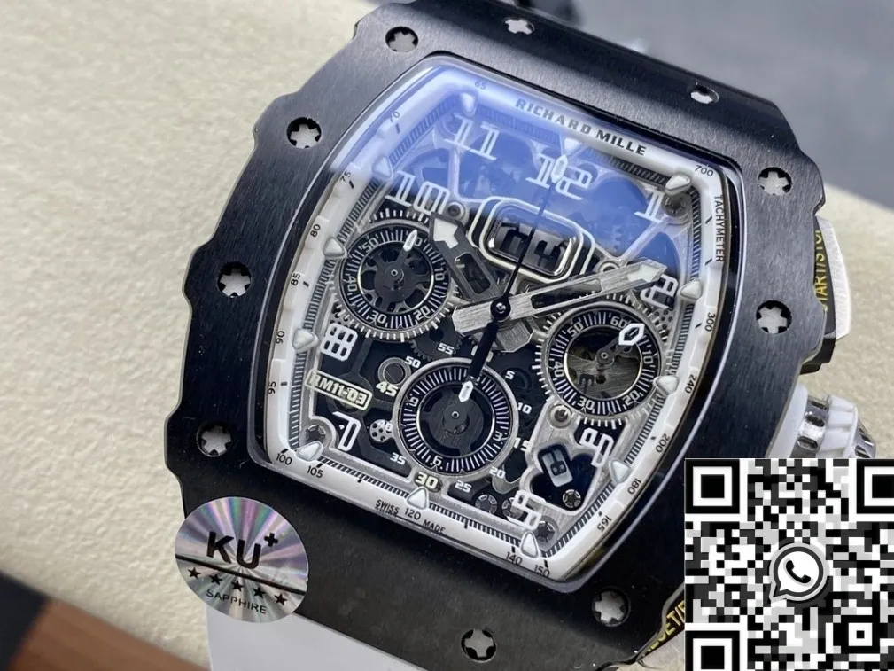 Richard Mille RM011-03 Black Ceramic Bezel White Rubber Strap Watch KU Factory WaterResistant 2536