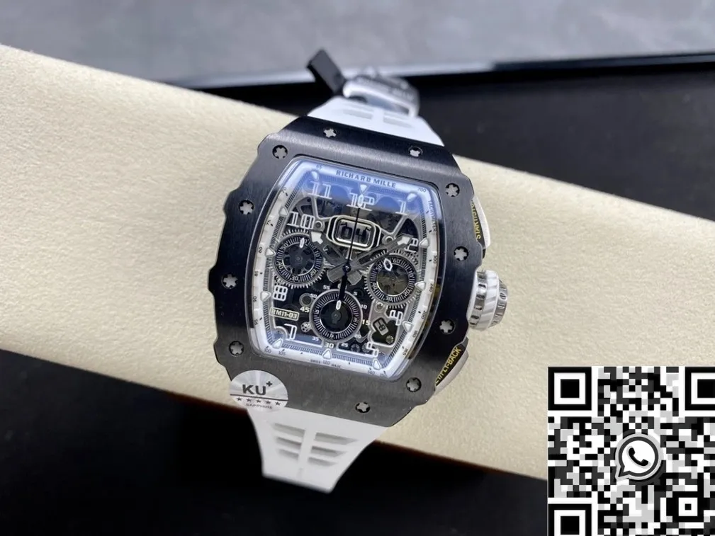 Richard Mille RM011-03 Black Ceramic Bezel White Rubber Strap Watch KU Factory WaterResistant 2536