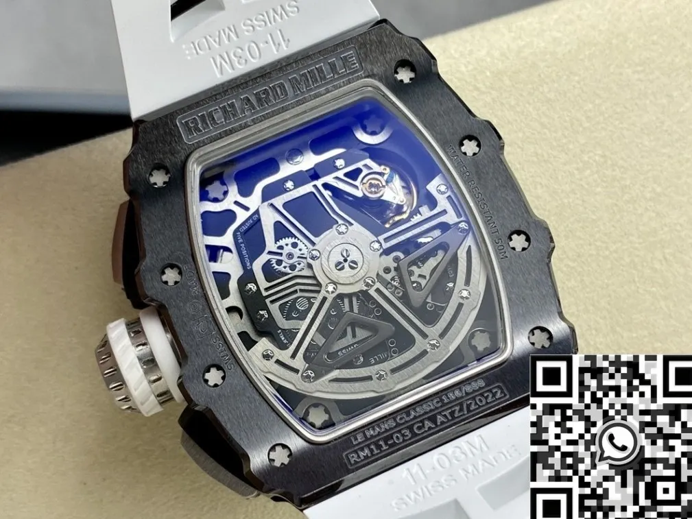 Richard Mille RM011-03 Black Ceramic Bezel White Rubber Strap Watch KU Factory WaterResistant 2536
