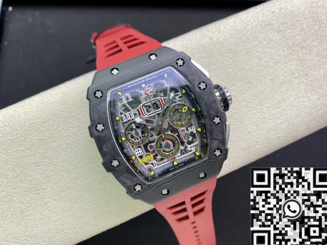 Richard Mille RM011-03 Carbon Fiber Case With Red Rubber Strap Watch KV Factory RelaxedFit 2537