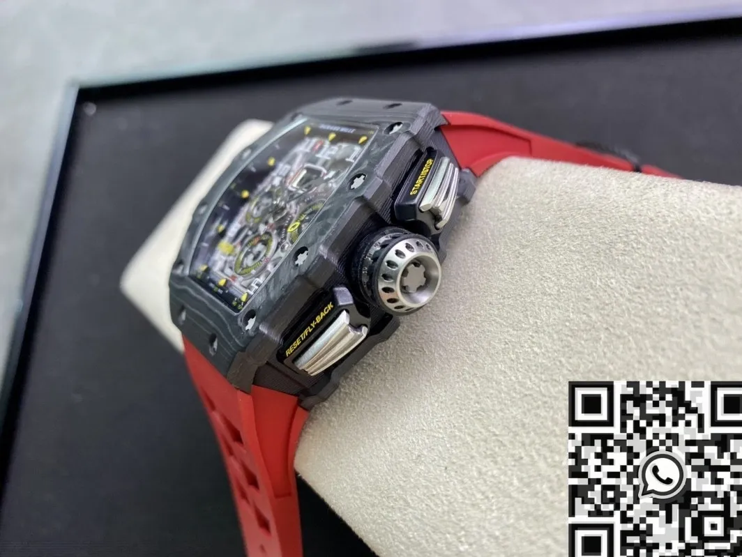 Richard Mille RM011-03 Carbon Fiber Case With Red Rubber Strap Watch KV Factory RelaxedFit 2537
