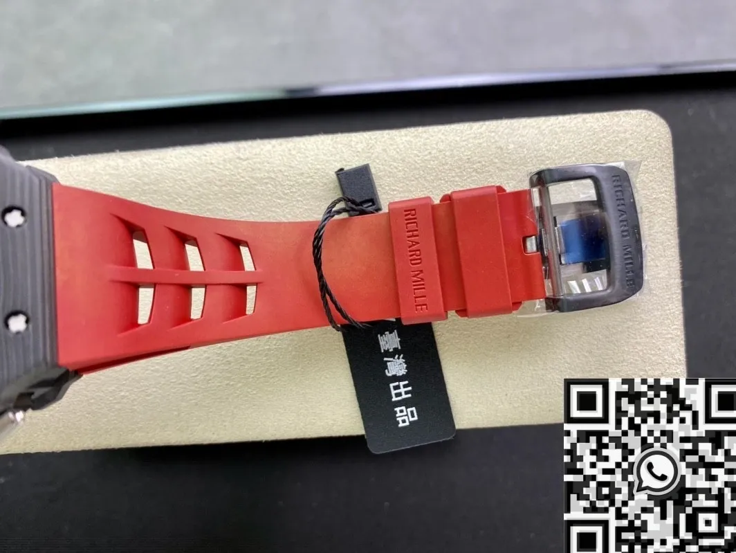 QuickDry Richard Mille RM011-03 Carbon Fiber Case With Red Rubber Strap Watch KV Factory 2535