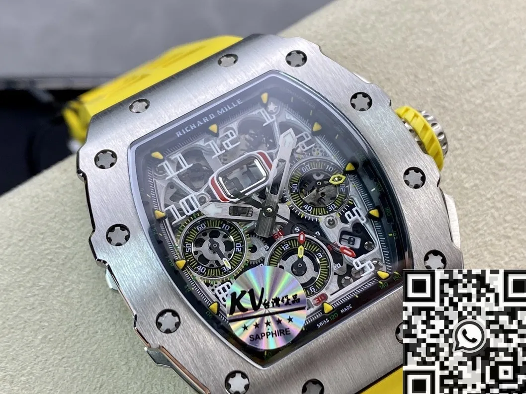 Richard Mille RM011-03 Titanium Shell Yellow Rubber Strap Watch KV Factory Durable 2539