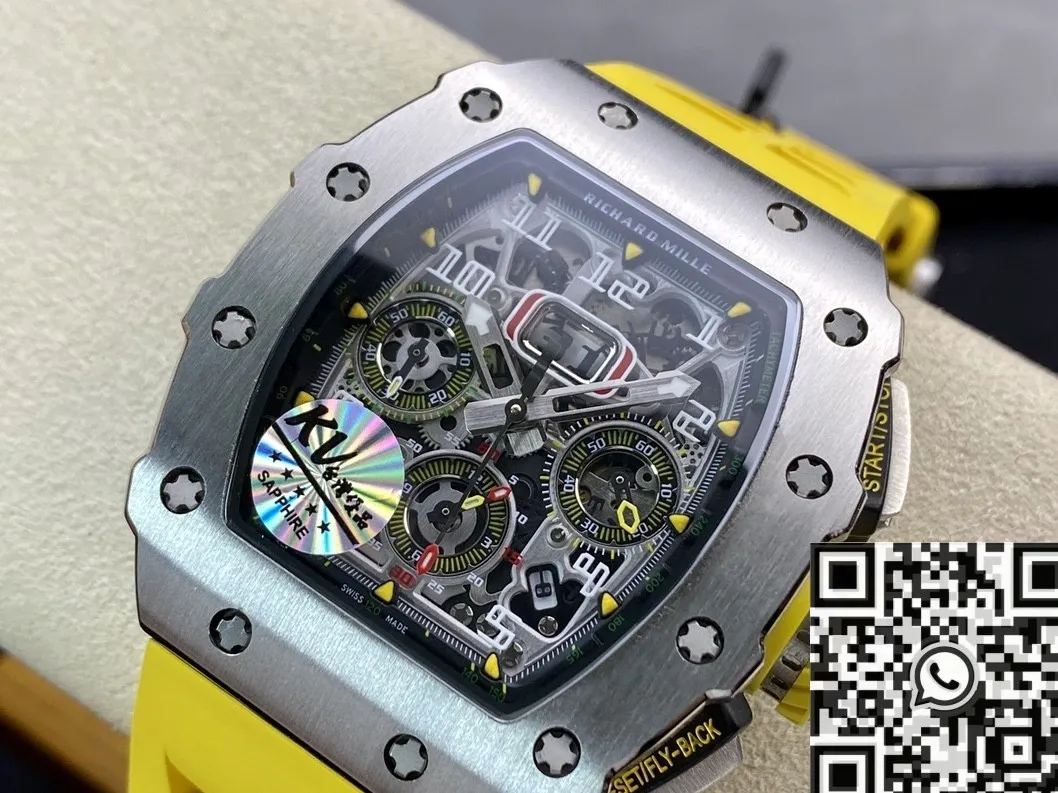 Richard Mille RM011-03 Titanium Shell Yellow Rubber Strap Watch KV Factory Durable 2539