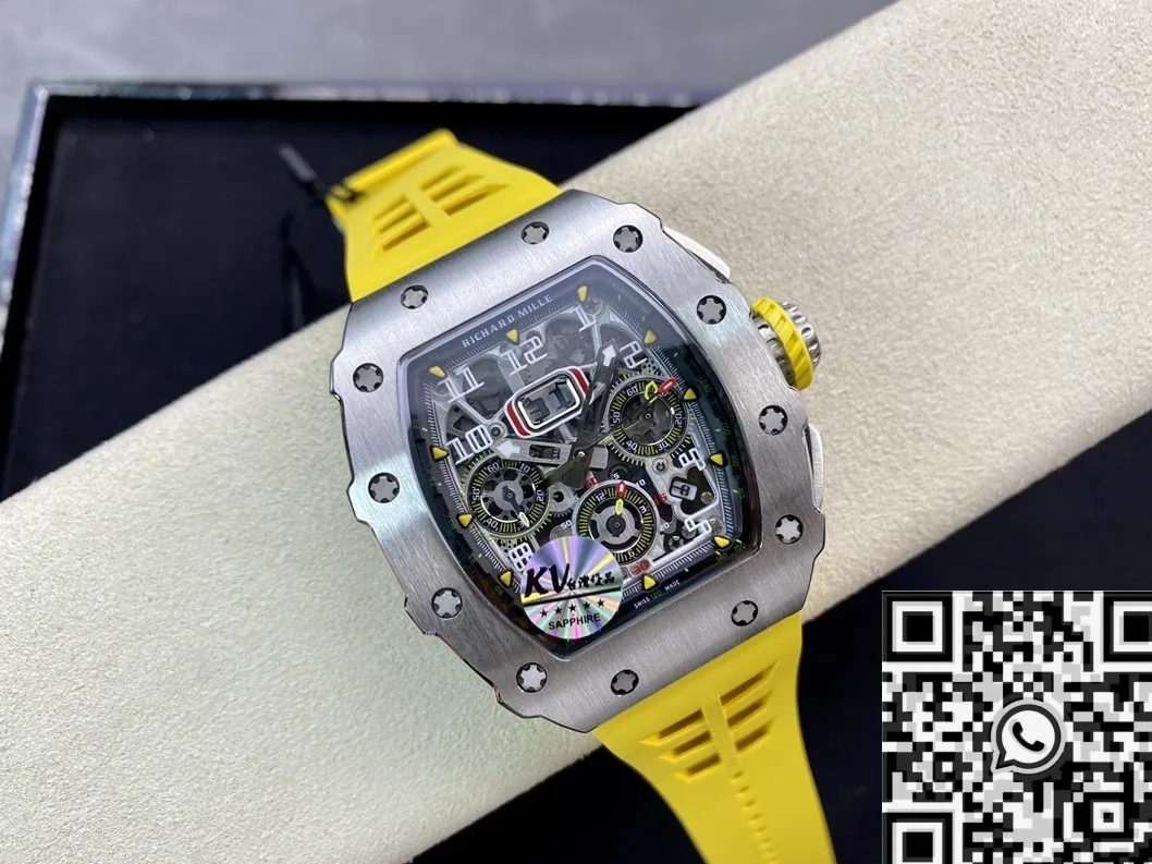 Richard Mille RM011-03 Titanium Shell Yellow Rubber Strap Watch KV Factory Durable 2539