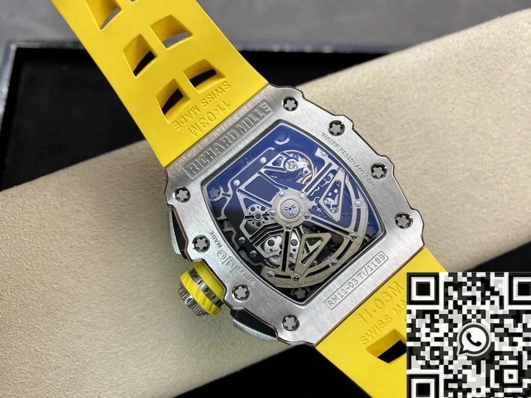 Richard Mille RM011-03 Titanium Shell Yellow Rubber Strap Watch KV Factory Durable 2539