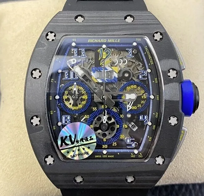 Richard Mille RM011 Blue Dial Carbon Fiber Watch Case KV Factory Supportive 2524
