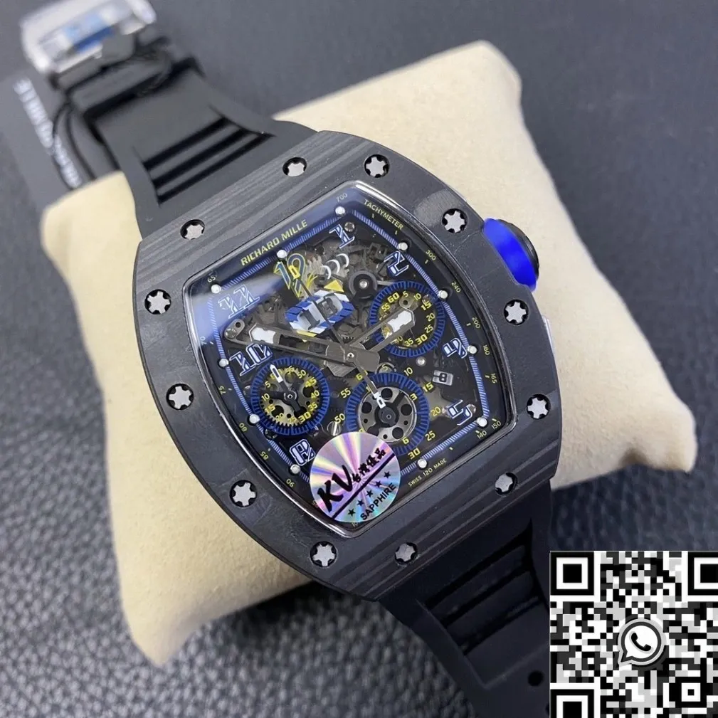 Richard Mille RM011 Blue Dial Carbon Fiber Watch Case KV Factory Supportive 2524