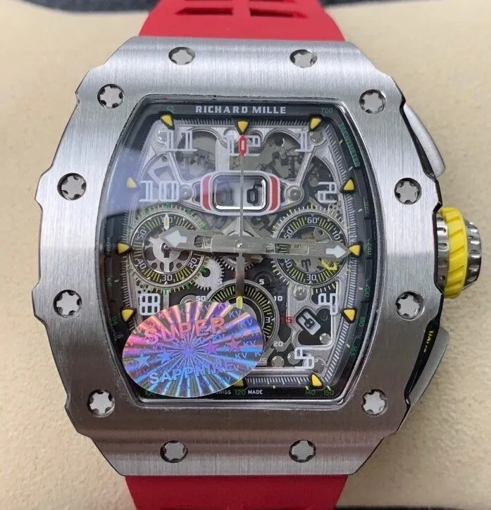 Comfortable Richard Mille RM011 Red Rubber Strap Watch KV Factory 2526