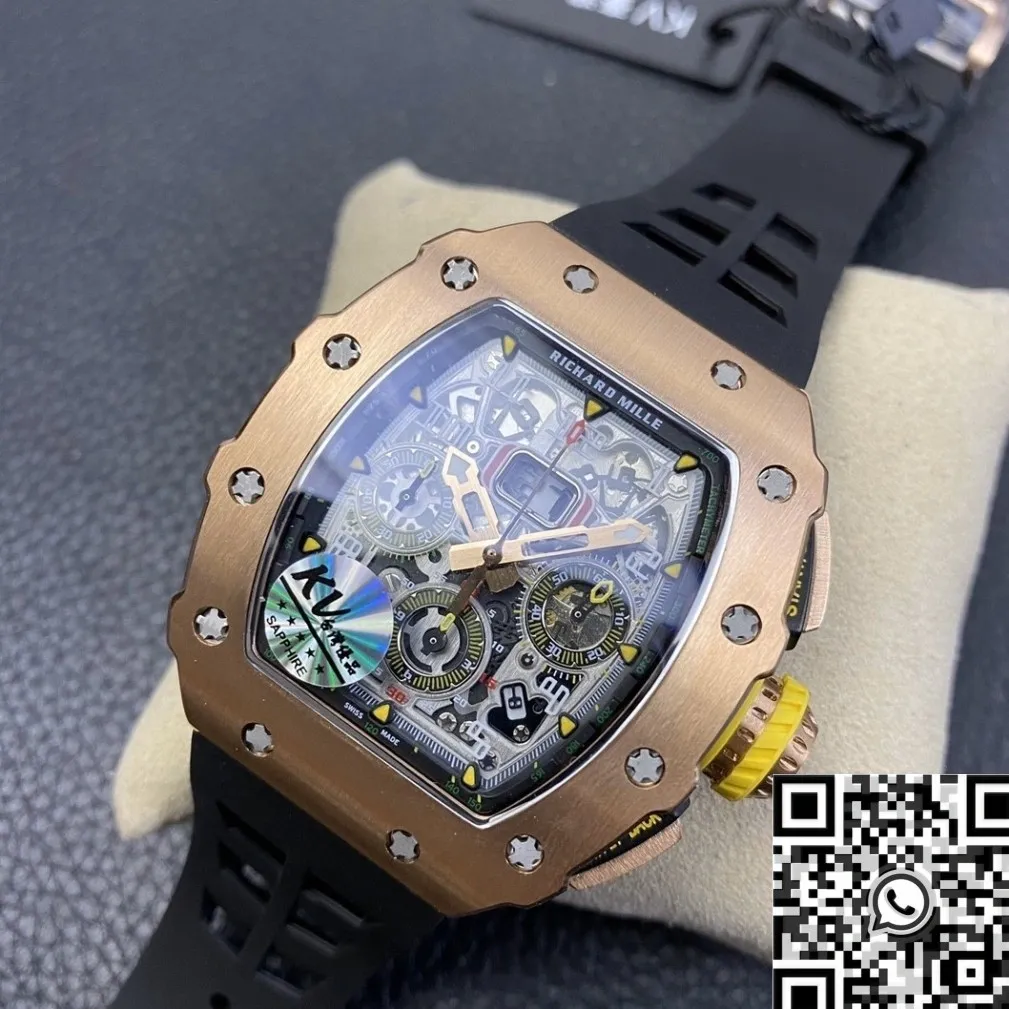 Casual Richard Mille RM011 Rose Gold Black Rubber Strap Case Watch KV Factory 2530
