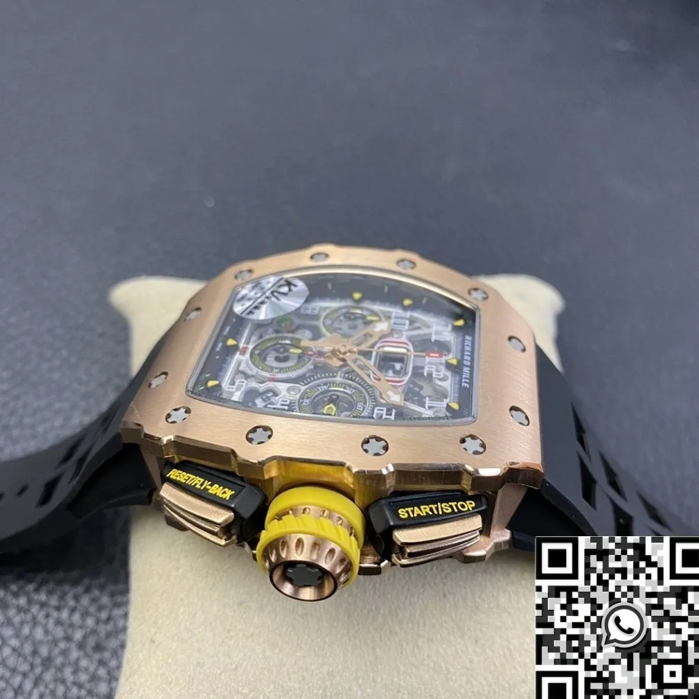 Casual Richard Mille RM011 Rose Gold Black Rubber Strap Case Watch KV Factory 2530