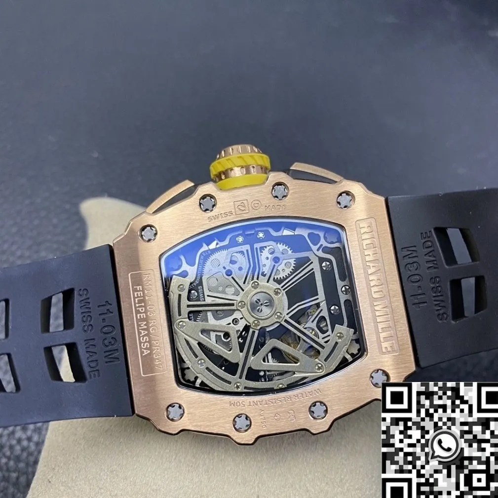 Casual Richard Mille RM011 Rose Gold Black Rubber Strap Case Watch KV Factory 2530