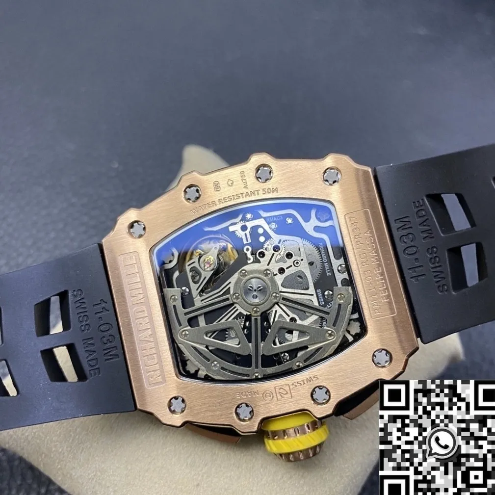 Casual Richard Mille RM011 Rose Gold Black Rubber Strap Case Watch KV Factory 2530