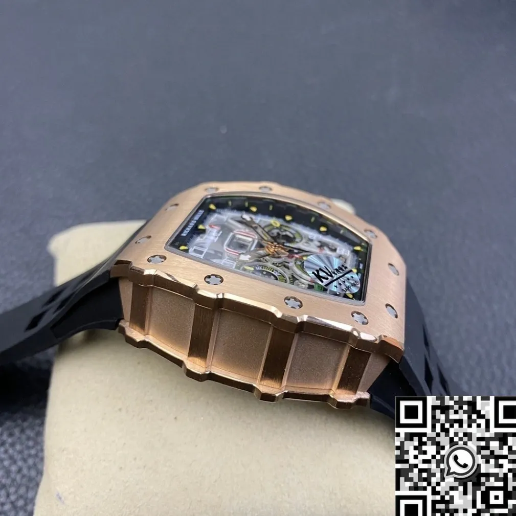 Casual Richard Mille RM011 Rose Gold Black Rubber Strap Case Watch KV Factory 2530