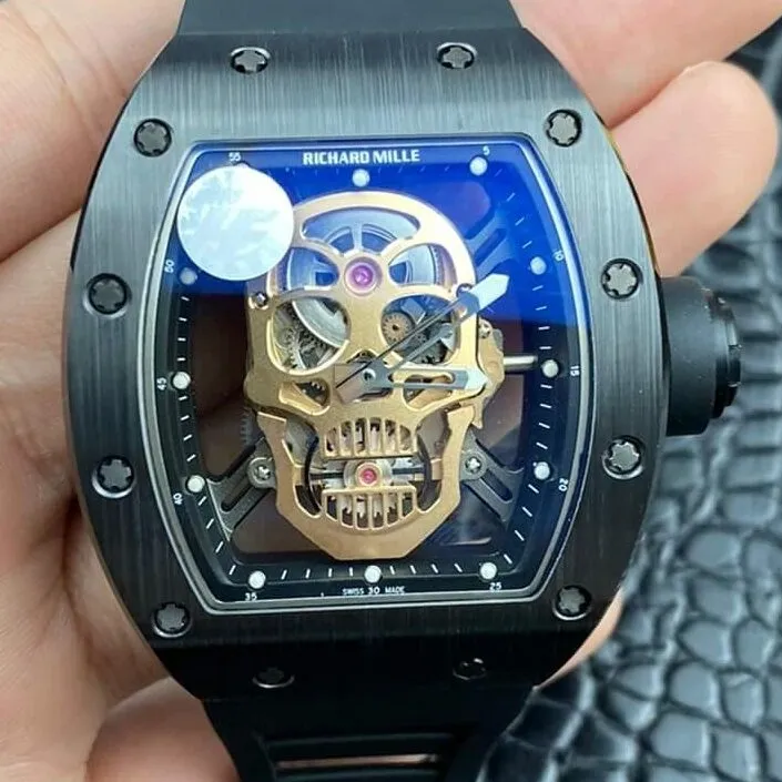 TechFriendly Richard Mille RM052-01 Black Ceramic Rose Gold Skull Watch ZF Factory 2274