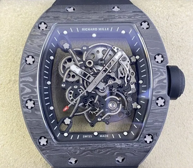 TopPick Richard Mille RM055 Black Carbon Fiber Case Watch KU Factory 2541