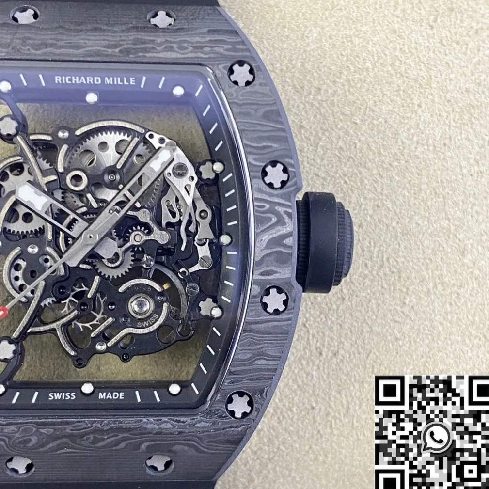 TopPick Richard Mille RM055 Black Carbon Fiber Case Watch KU Factory 2541