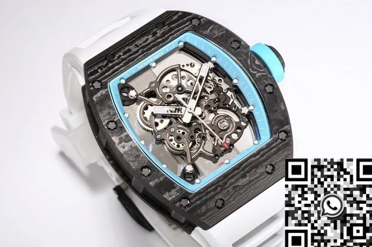 Functional Richard Mille RM055 Blue Dial White Rubber Strap Watch BBR Factory 2580
