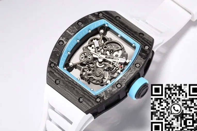 Functional Richard Mille RM055 Blue Dial White Rubber Strap Watch BBR Factory 2580