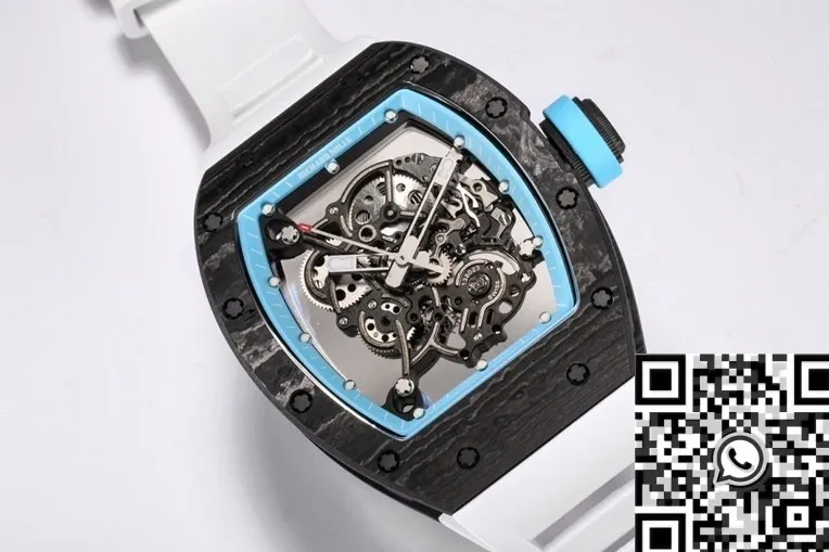 Functional Richard Mille RM055 Blue Dial White Rubber Strap Watch BBR Factory 2580