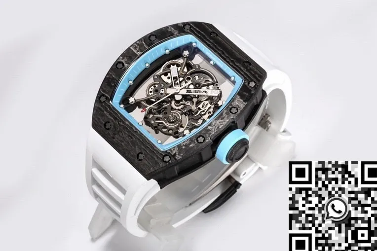 Functional Richard Mille RM055 Blue Dial White Rubber Strap Watch BBR Factory 2580