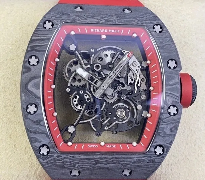 MoistureWicking Richard Mille RM055 Red Rubber Strap Watch KU Factory 2542