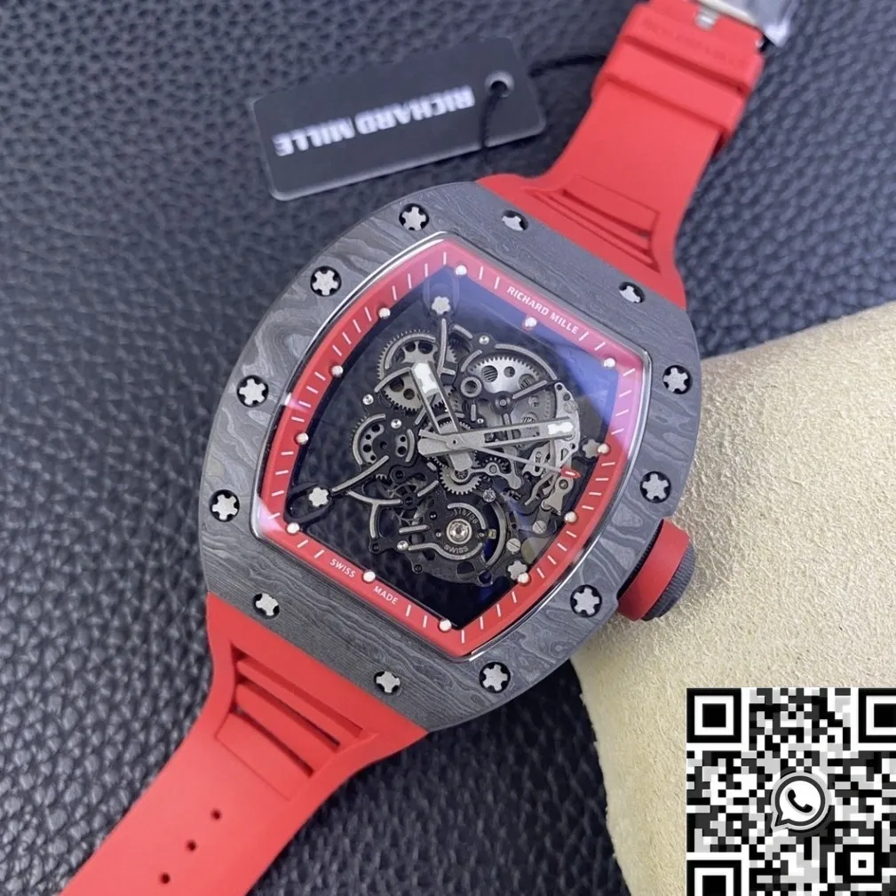 MoistureWicking Richard Mille RM055 Red Rubber Strap Watch KU Factory 2542