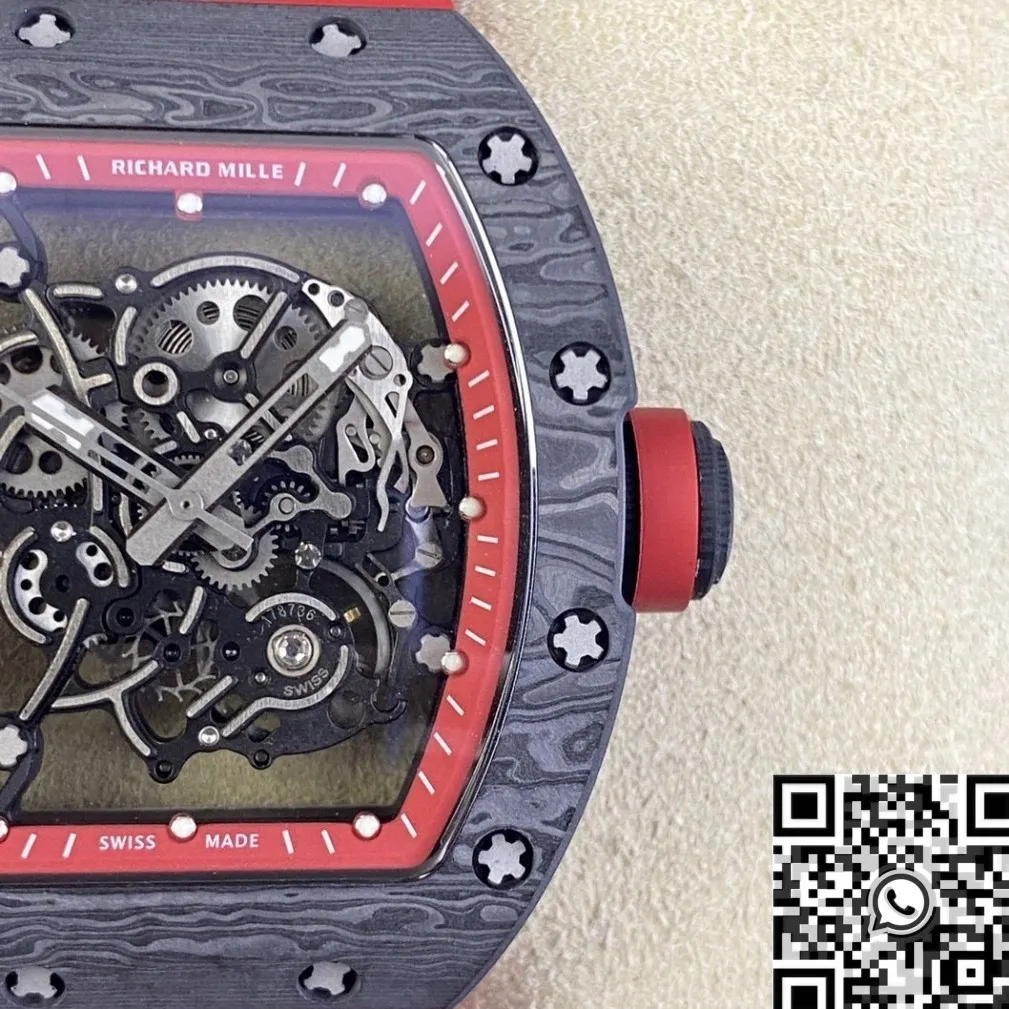 MoistureWicking Richard Mille RM055 Red Rubber Strap Watch KU Factory 2542