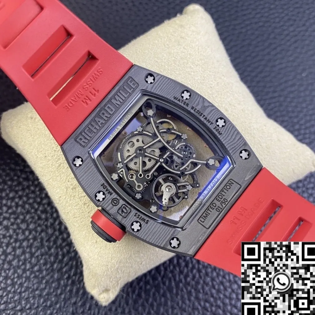MoistureWicking Richard Mille RM055 Red Rubber Strap Watch KU Factory 2542