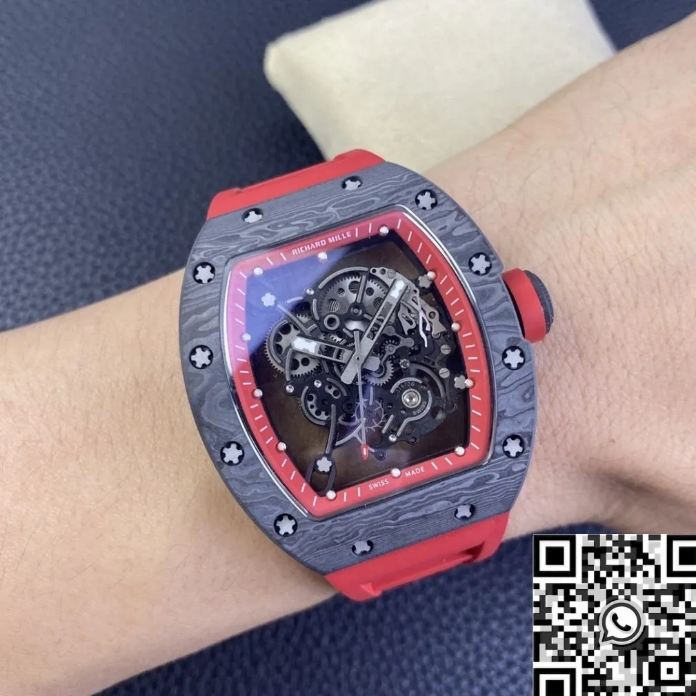 MoistureWicking Richard Mille RM055 Red Rubber Strap Watch KU Factory 2542