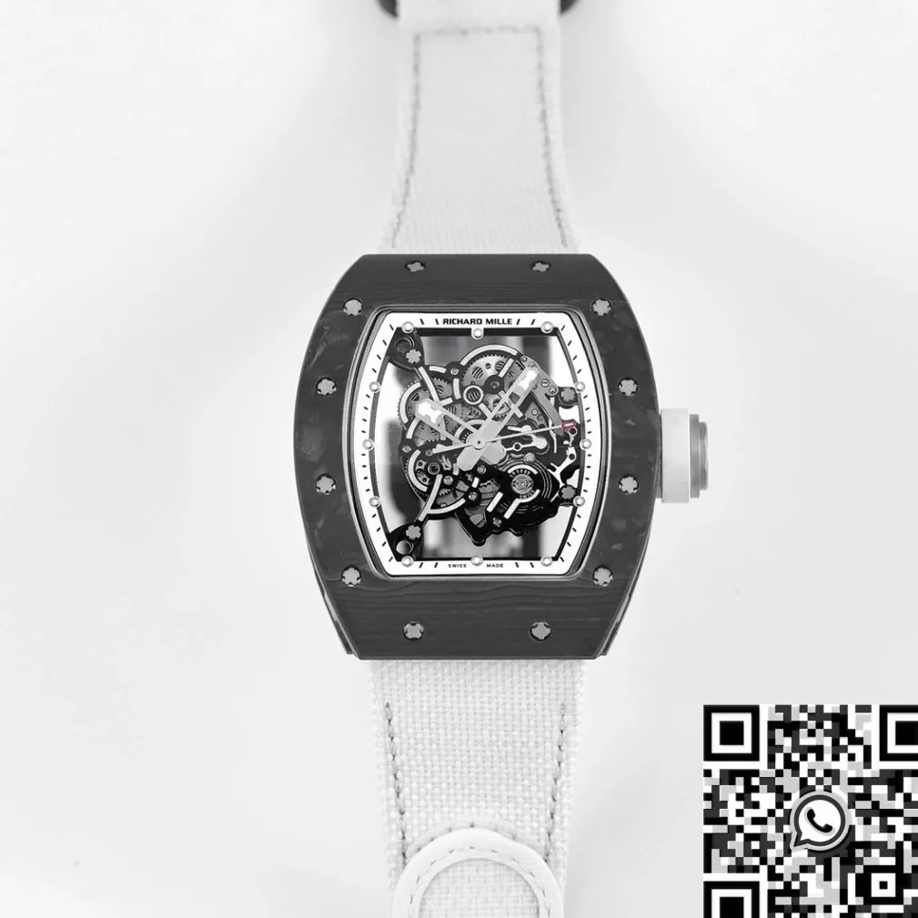 BestValue Richard Mille RM055 V5 White Rubber Strap Watch KV Factory 2565