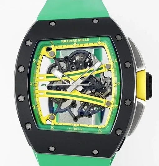 Compact Richard Mille RM061 Black Ceramics Green Strap Watch ZF Factory 2280
