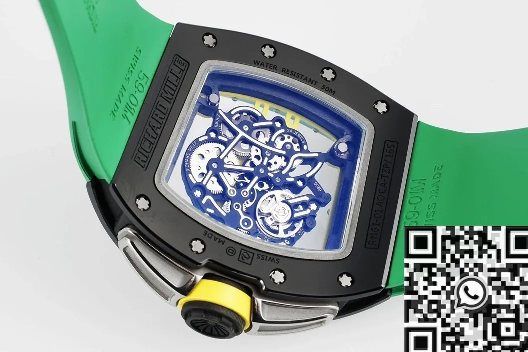 Compact Richard Mille RM061 Black Ceramics Green Strap Watch ZF Factory 2280