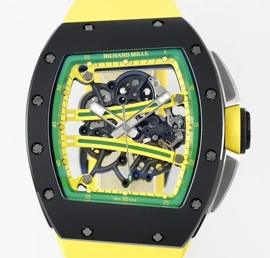 HighPerformance Richard Mille RM061 Black Ceramics Yellow Strap Watch ZF Factory 2281
