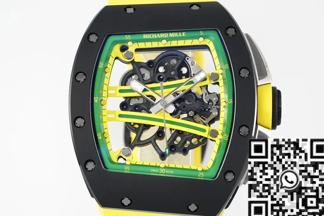 HighPerformance Richard Mille RM061 Black Ceramics Yellow Strap Watch ZF Factory 2281