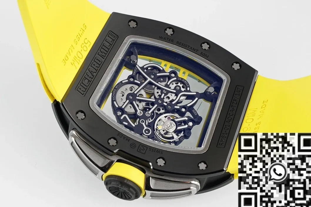 HighPerformance Richard Mille RM061 Black Ceramics Yellow Strap Watch ZF Factory 2281