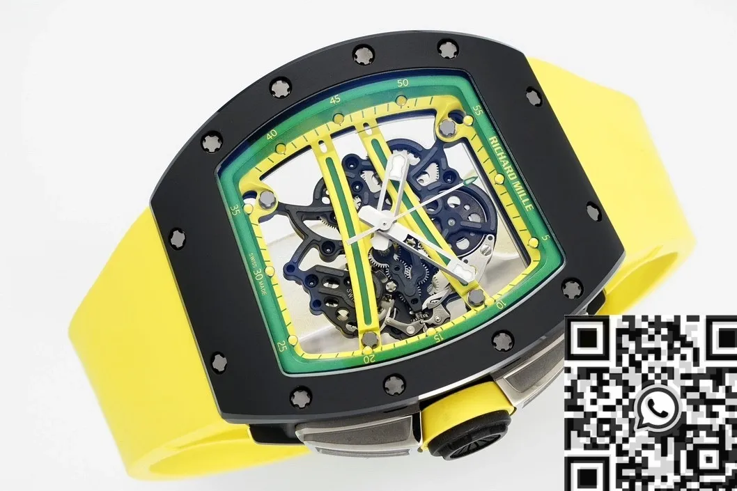 HighPerformance Richard Mille RM061 Black Ceramics Yellow Strap Watch ZF Factory 2281