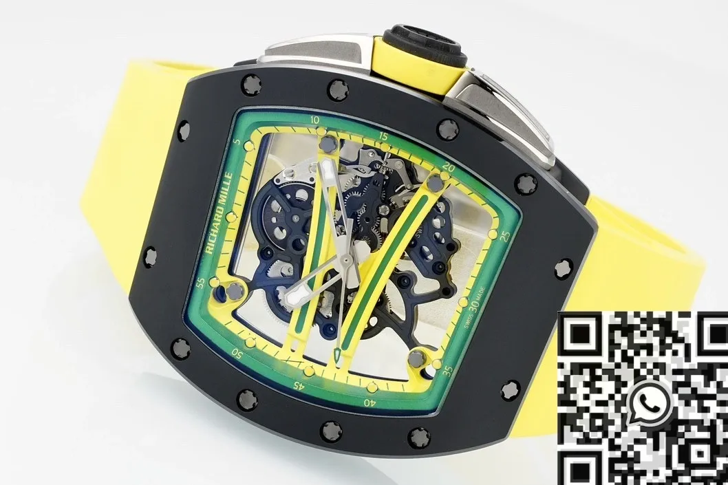 HighPerformance Richard Mille RM061 Black Ceramics Yellow Strap Watch ZF Factory 2281