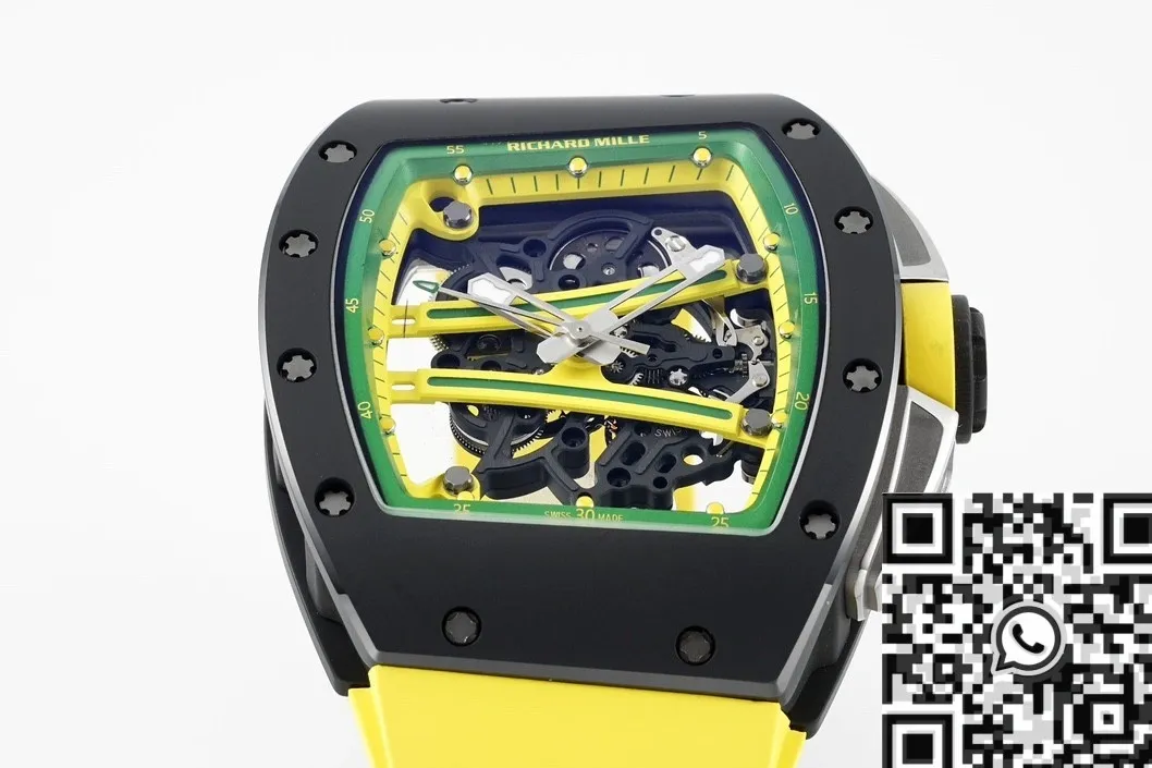 HighPerformance Richard Mille RM061 Black Ceramics Yellow Strap Watch ZF Factory 2281