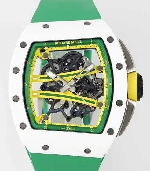 Comfortable Richard Mille RM061 White Ceramics Green Strap Watch ZF Factory 2284