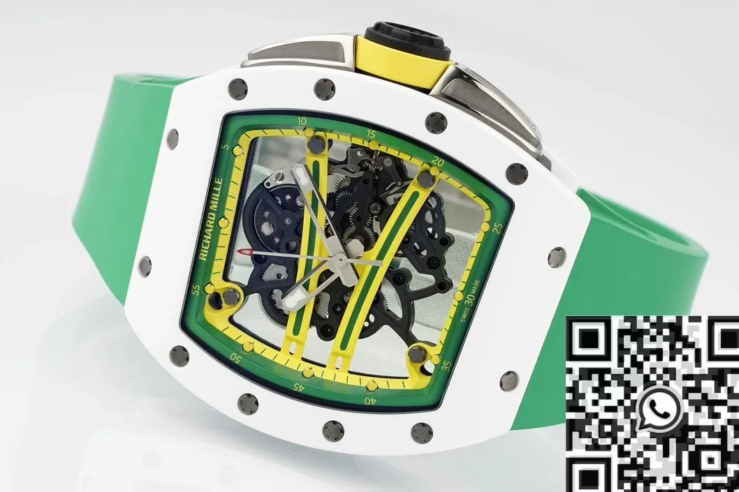 Comfortable Richard Mille RM061 White Ceramics Green Strap Watch ZF Factory 2284