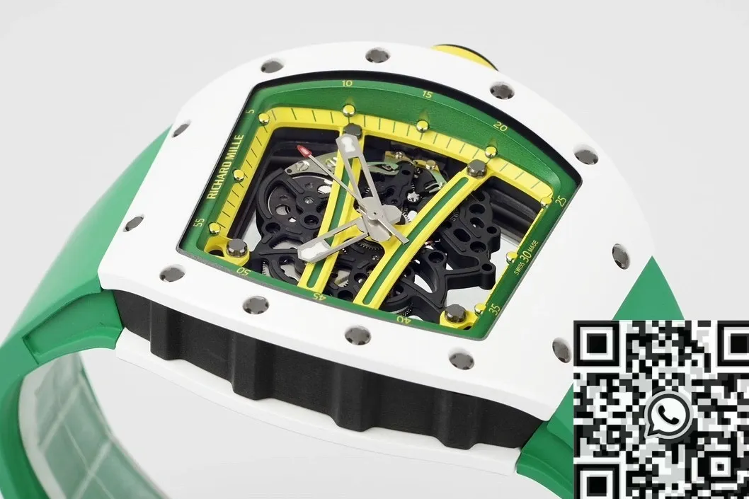 Comfortable Richard Mille RM061 White Ceramics Green Strap Watch ZF Factory 2284
