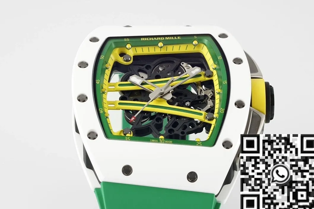 Comfortable Richard Mille RM061 White Ceramics Green Strap Watch ZF Factory 2284