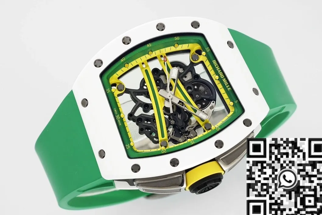 Comfortable Richard Mille RM061 White Ceramics Green Strap Watch ZF Factory 2284