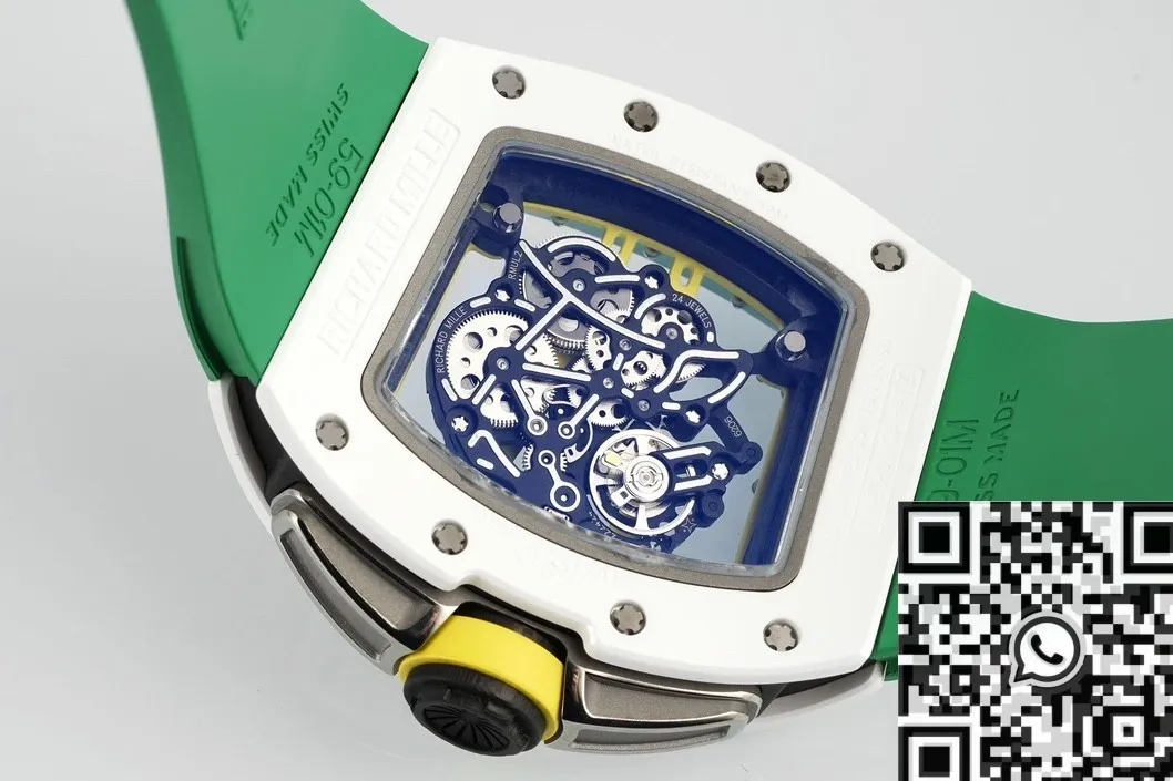 Comfortable Richard Mille RM061 White Ceramics Green Strap Watch ZF Factory 2284