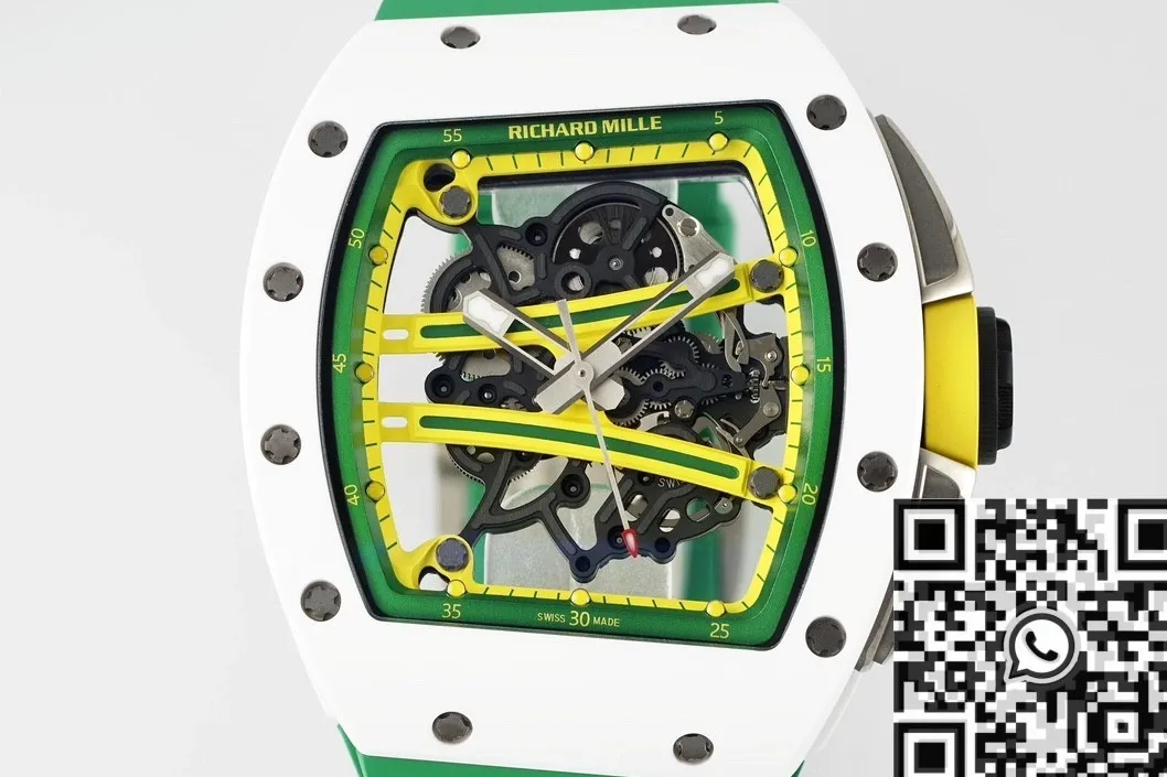 Comfortable Richard Mille RM061 White Ceramics Green Strap Watch ZF Factory 2284