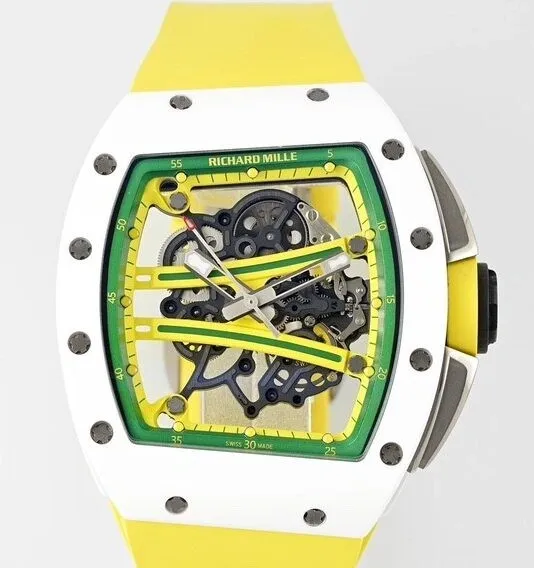 FreshLook Richard Mille RM061 White Ceramics Yellow Strap Watches ZF Factory 2285